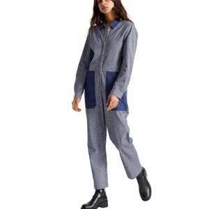 FUN! 💙 Brixton 100% Cotton Mersey Blue/White Striped Coveralls Jumpsuit